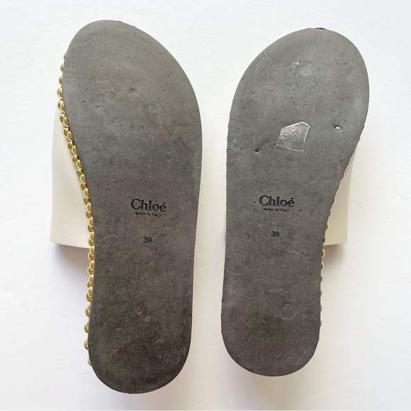 CHLOE Sawyer Slide Studded Flat Sandals Size 9 White Designer Slip On - Picture 4 of 5